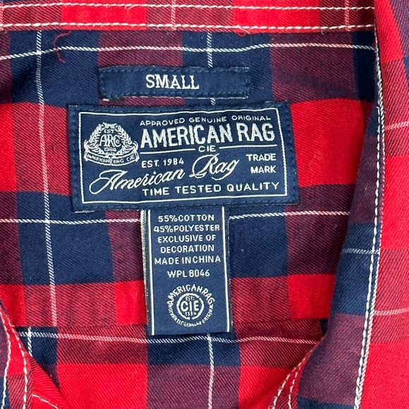 Men's American Rag Small Shirt Plaid Red Blue Long Sleeve Button Front Pocket - Picture 8 of 9